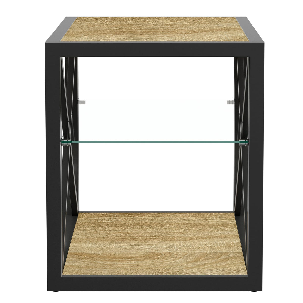 Set of 2 Modern End Tables - Glass & Wood Nightstand