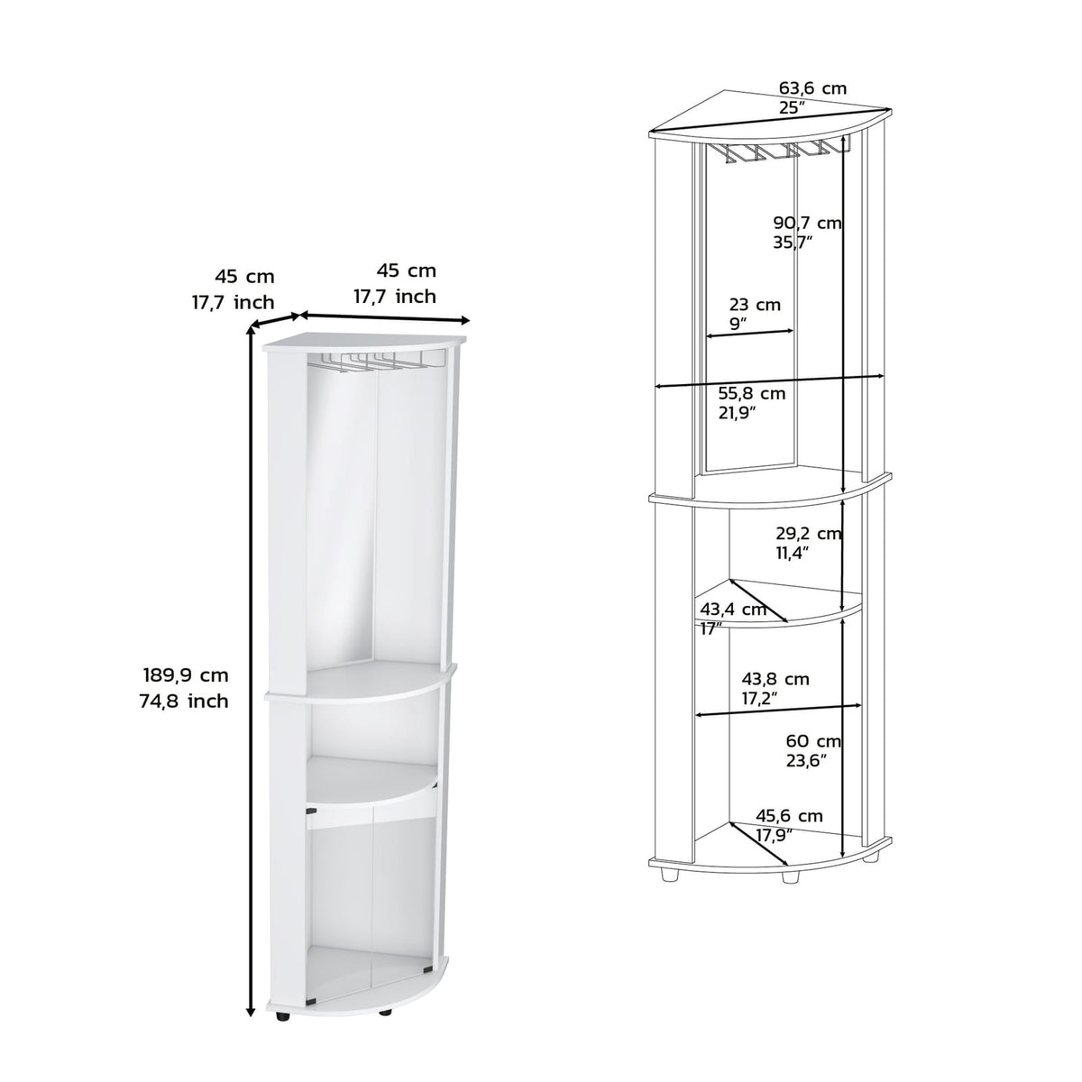 White Corner Bar Cabinet with Wine Rack - 17.7"W for Living Room