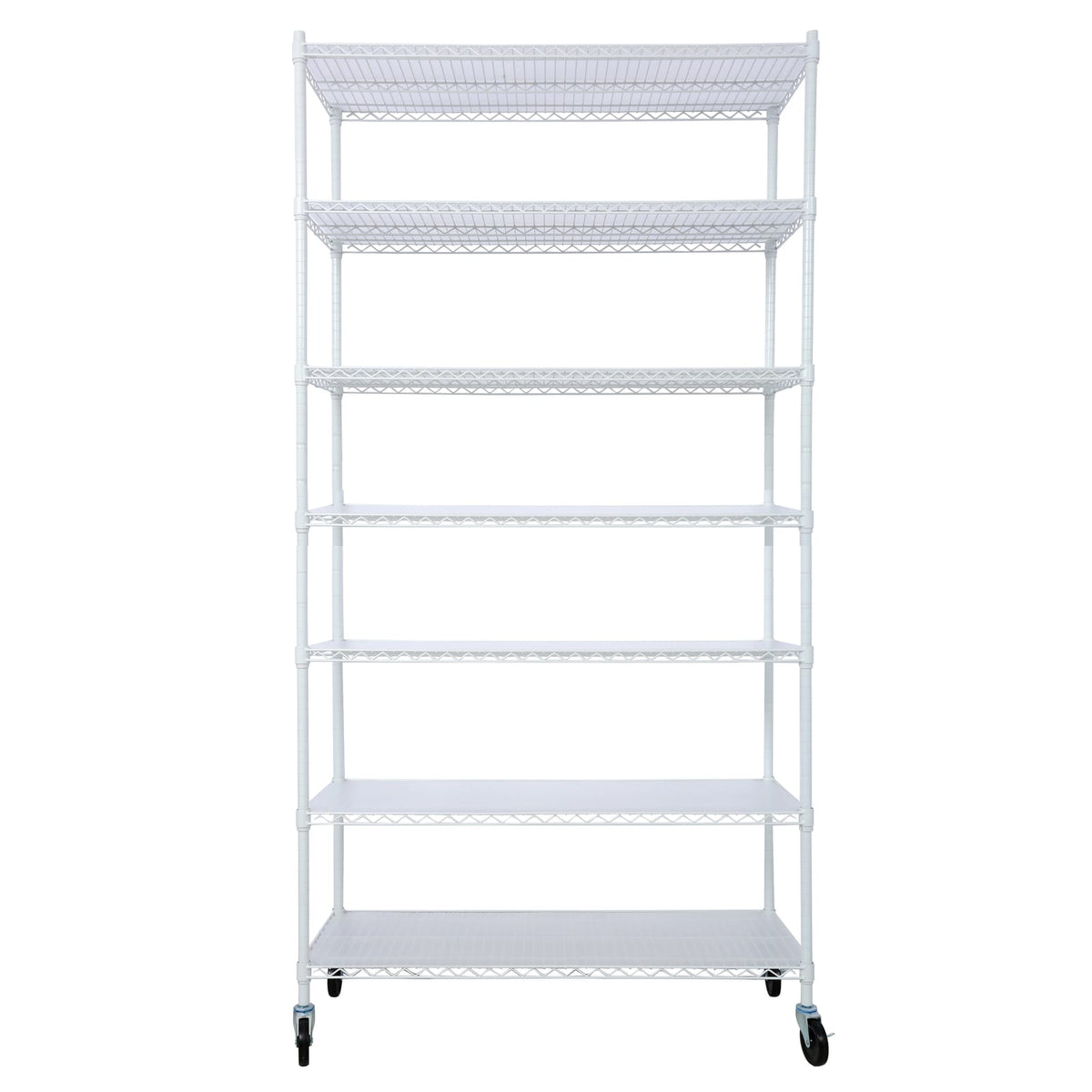 7 Tier Metal Shelf Wire Shelving Unit - Adjustable Storage Rack with Wheels, White