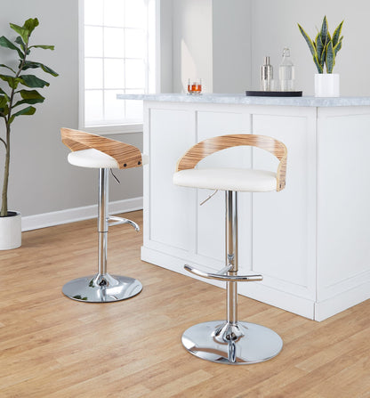 Adjustable Barstool Set - Chrome, White Faux Leather Dining Seating