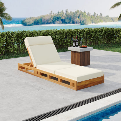 Beige Acacia Wood Chaise Lounge Set with Cushions