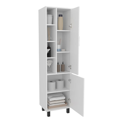 White Bathroom Cabinet with Open Shelves & 2 Doors