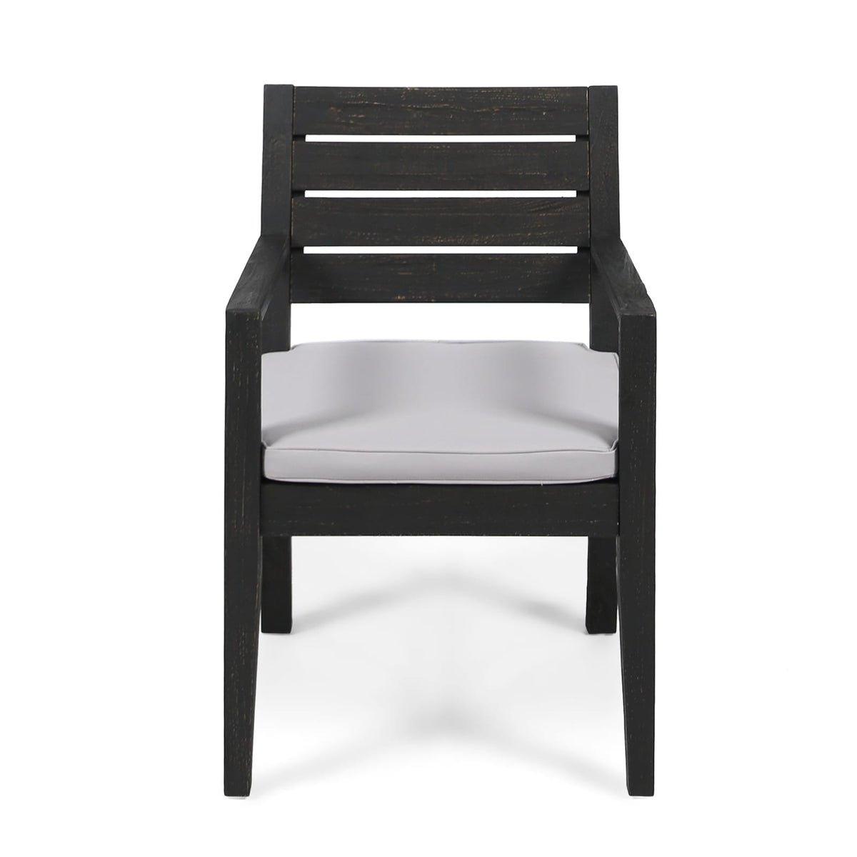Outdoor Acacia Wood Dining Set - 6 Seats, Dark Grey Cushions
