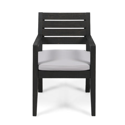 Outdoor Acacia Wood Dining Set - 6 Seats, Dark Grey Cushions