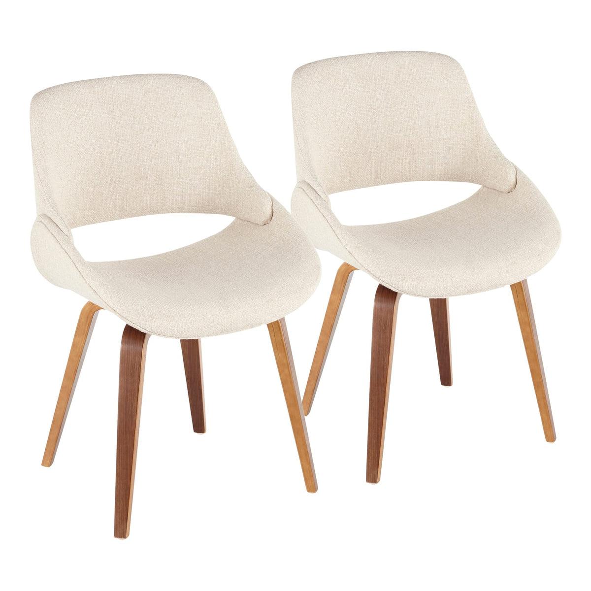 Mid-Century Modern Dining Accent Chairs - Cream Fabric Set of 2