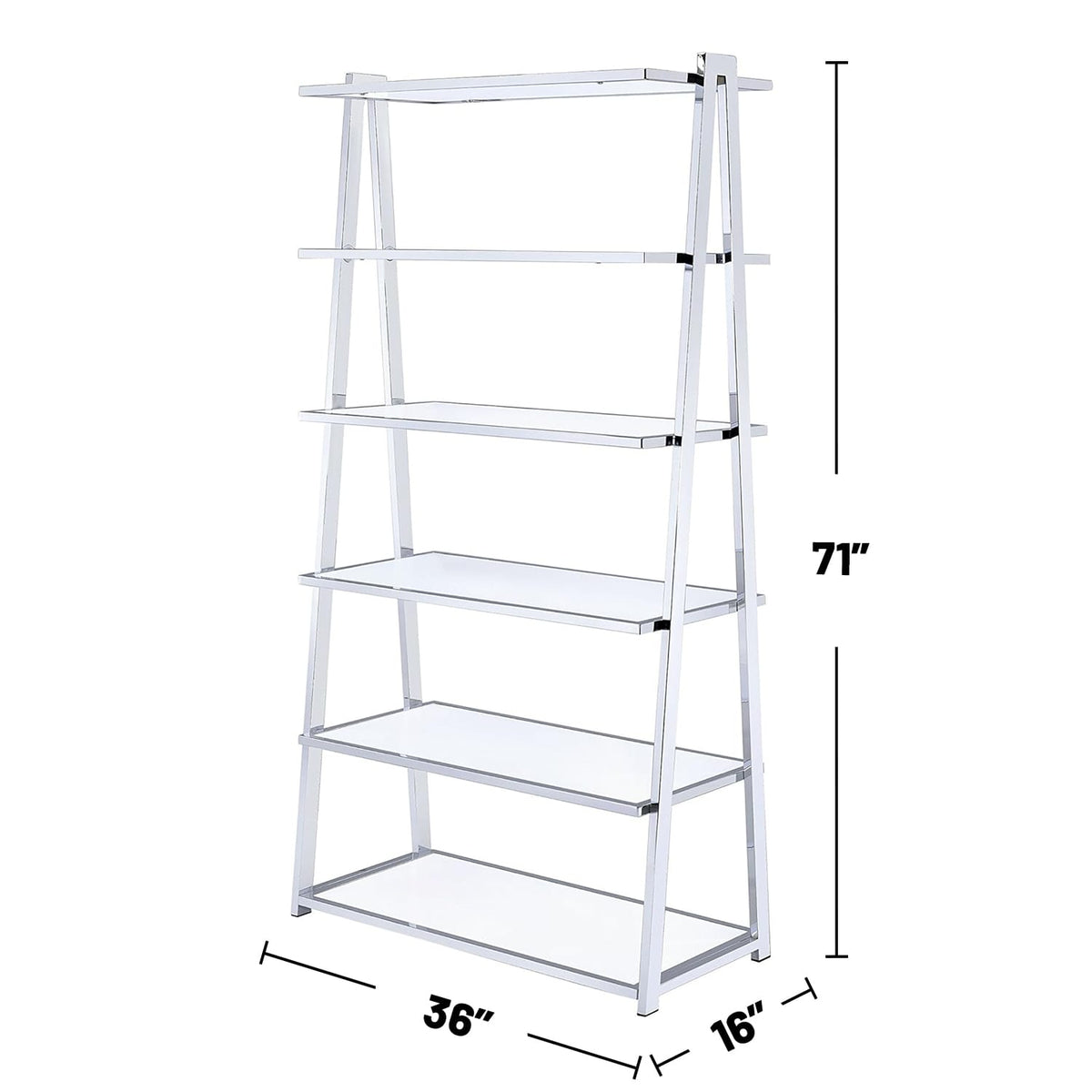 6-Tier White Bookshelf with Chrome Frame - Display Shelving