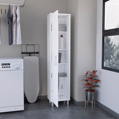 White Storage Cabinet 70.87" Height with Broom Storage
