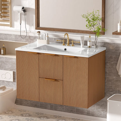 36" Wood MDF Bathroom Vanity - Wall Mounted Storage
