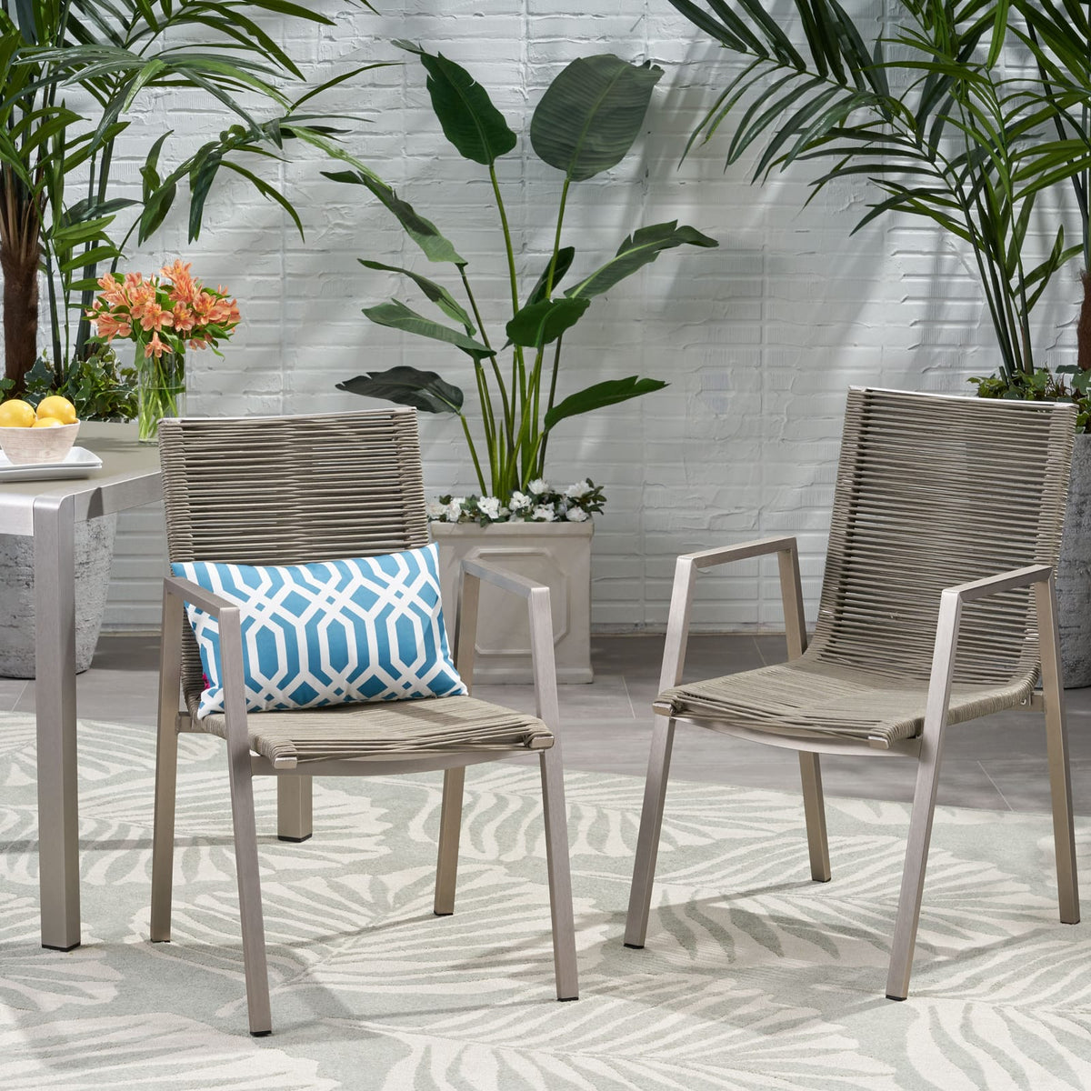 Modern Aluminum Patio Chairs - Taupe Rope Seat (Set of 2)