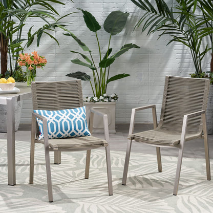 Modern Aluminum Patio Chairs - Taupe Rope Seat (Set of 2)
