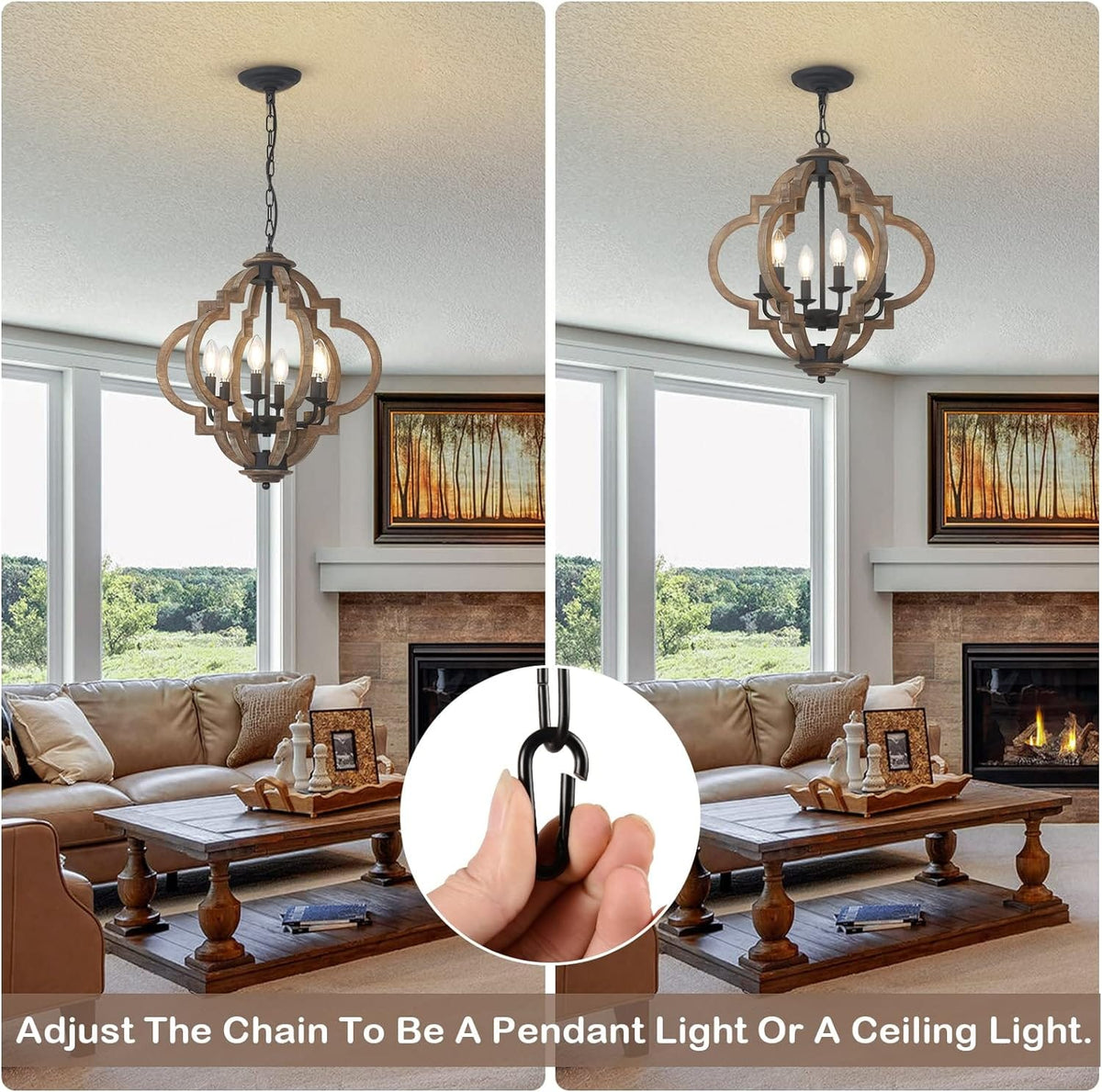 Rustic Wood Farmhouse Chandelier - Dining Room Lighting
