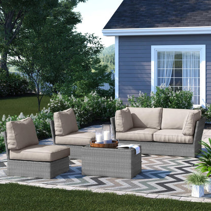 Grey Wicker Patio Seating Group - 5 Piece Set with Cushions