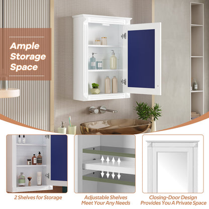 White Bathroom Storage Cabinet with Mirror - 2 Shelves