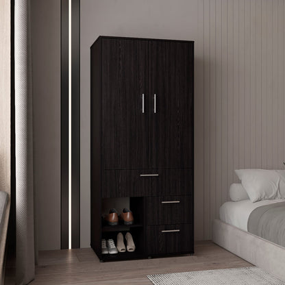 Alpine Armoire - Black: Tall Storage Dresser with Shelves & Hanging Rod
