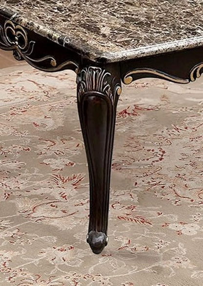 Dark Walnut Square End Table - Cabriole Legs & Marble Top