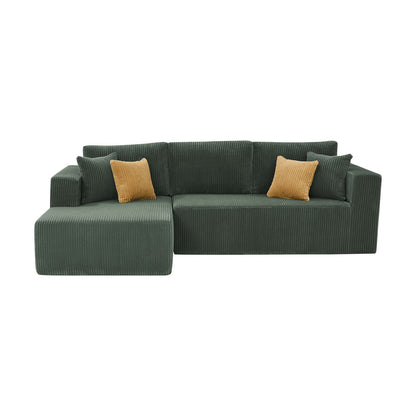 Dark Green 3 Seat Corduroy Sectional Sofa