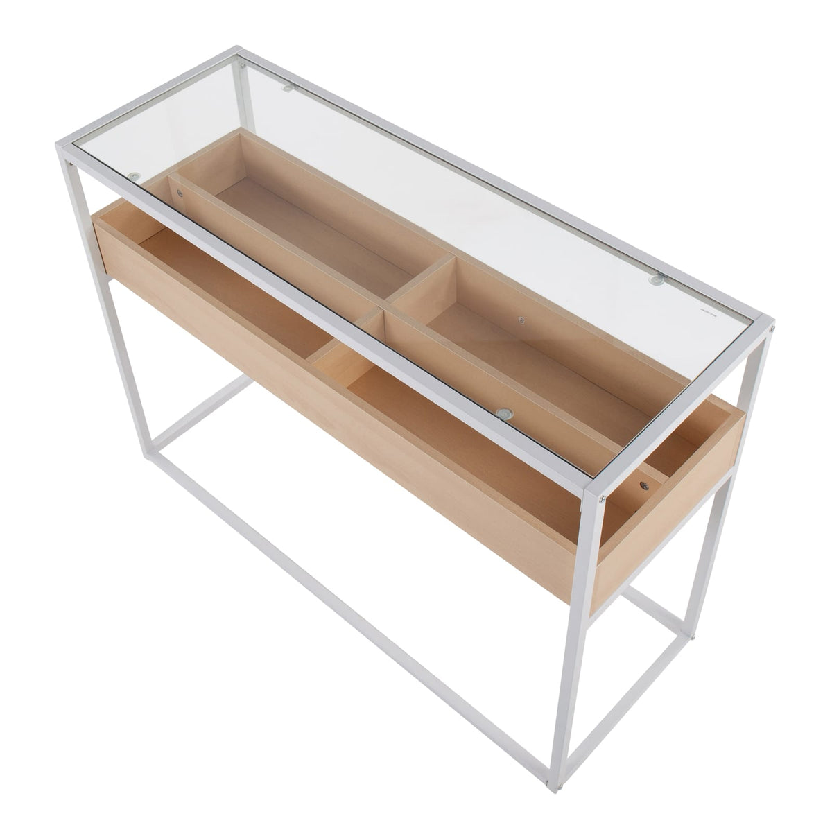 Contemporary Console Table - Natural Wood & Glass Storage