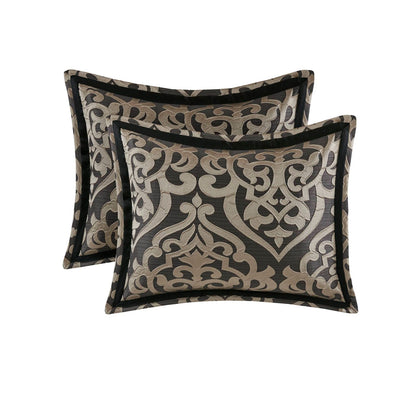 8 Piece Cal King Jacquard Comforter Set - Black Polyester
