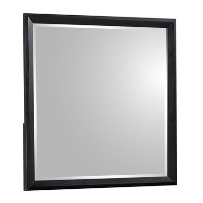 Walnut Wood Vanity Mirror with Beveled Glass for Modern Bedroom