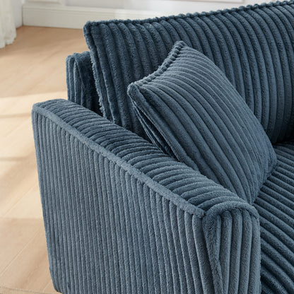 Blue Corduroy Foam Bean Bag Chair - Single Sofa for Living Room