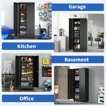 Heavy Duty Rolling Garage Cabinet - 3 Shelves, Black