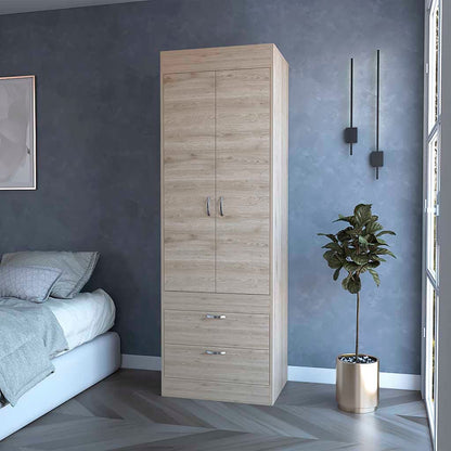 Light Gray Alabama Armoire - 2 Drawers & Hanging Rod for Bedroom