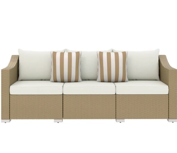 Cream White Rattan Patio Sofa - 79.1" Outdoor Seating
