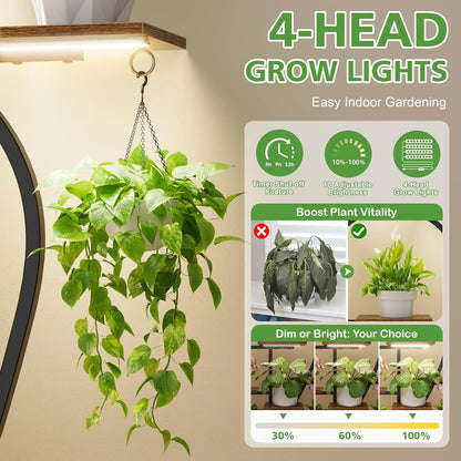 9 Tier Plant Stand Indoor with Grow Light - Walnut+Black