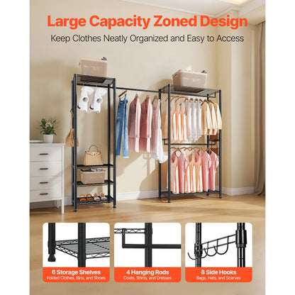 Heavy Duty Clothes Rack - Black Carbon Steel Garment Racks with Adjustable Shelves
