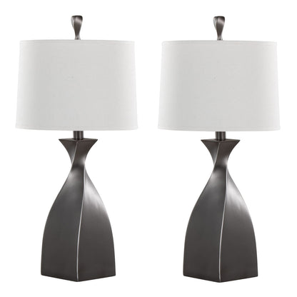 Grey Linen Table Lamps Set - 30 Inch Modern Lighting