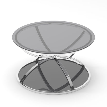 31.5" Modern Glass Coffee Table - Silver, Dual Tier Storage for Living Room