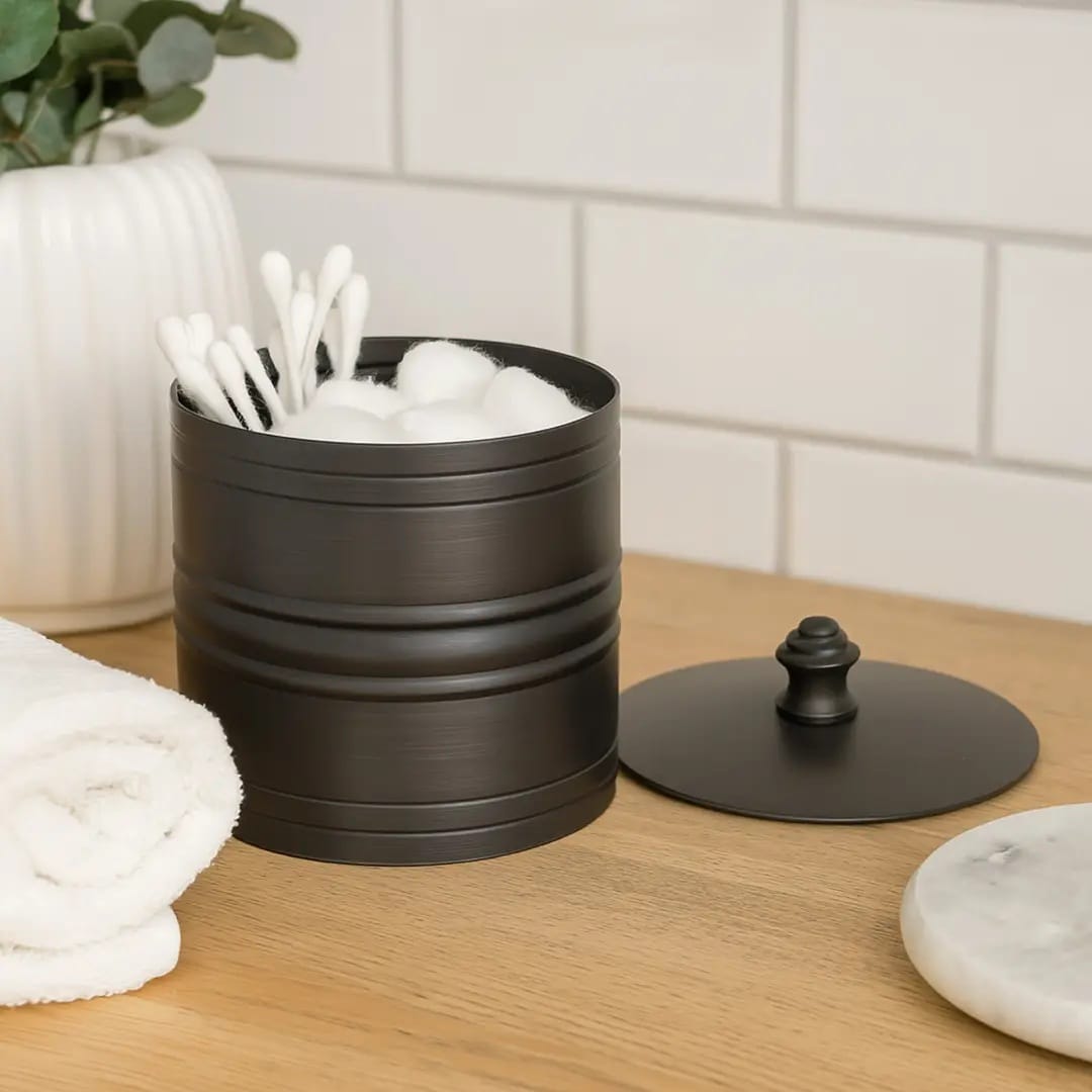 Stainless Steel Vanity Jar - Oil Rubbed Bronze Storage for Cotton Swabs & More