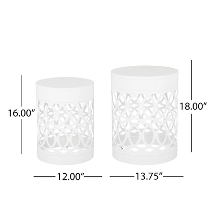 White Iron Outdoor Accent Table Set of 2