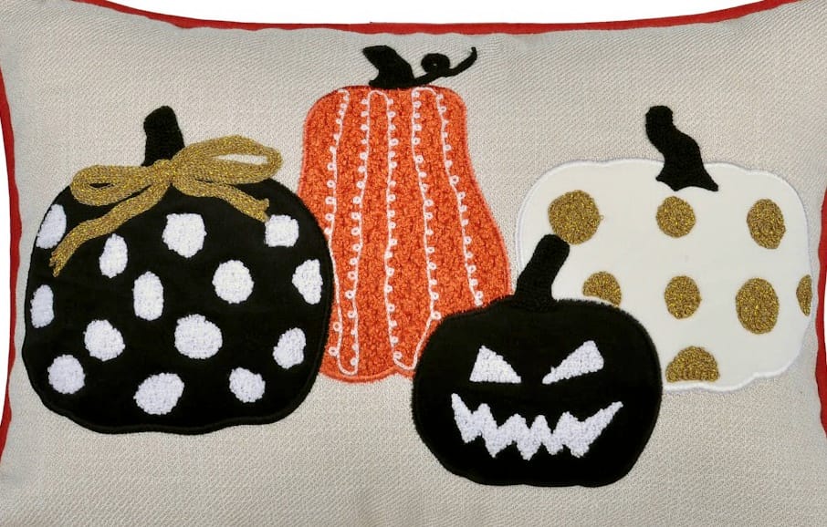 Whimsical Pumpkin Embroidered Throw Pillow for Halloween Decor