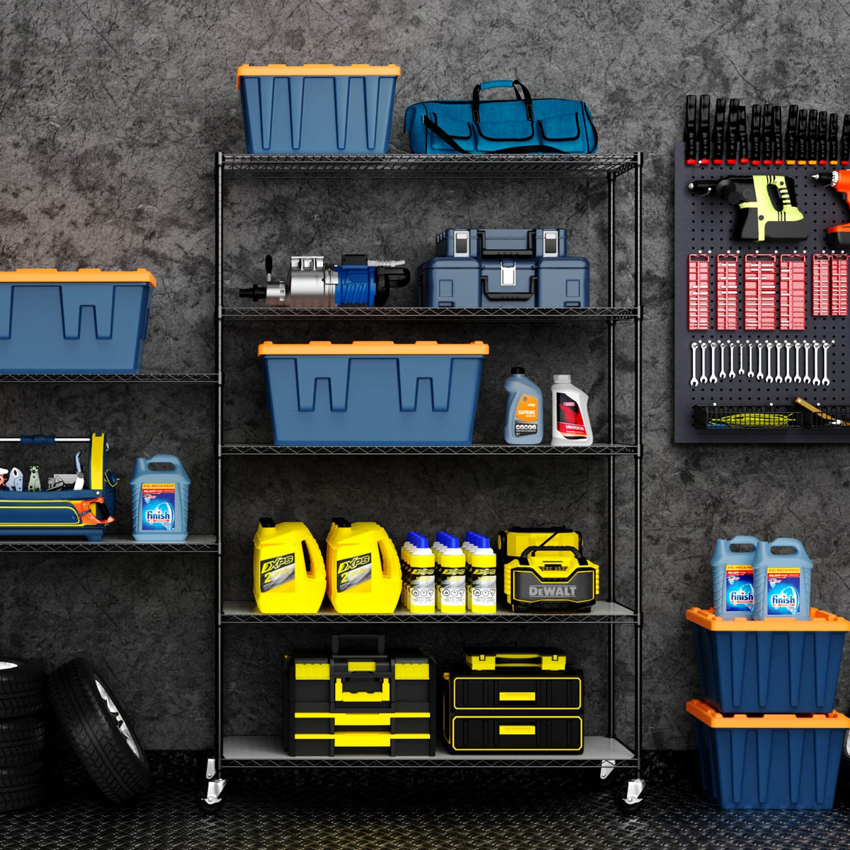 6 Tier Wire Shelving Unit - Black, Heavy Duty Garage Storage