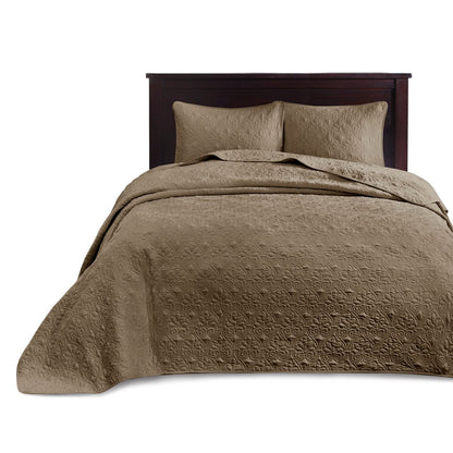 Cozy Mocha Cotton Reversible Bedspread Set - King Size