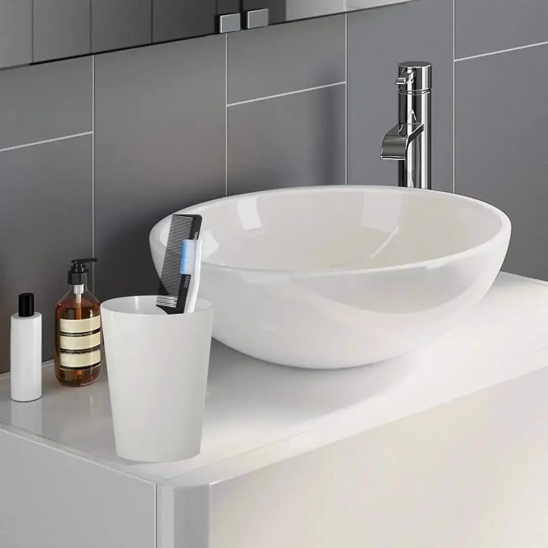 White Resin Bathroom Tumbler for Vanity Countertop Organization