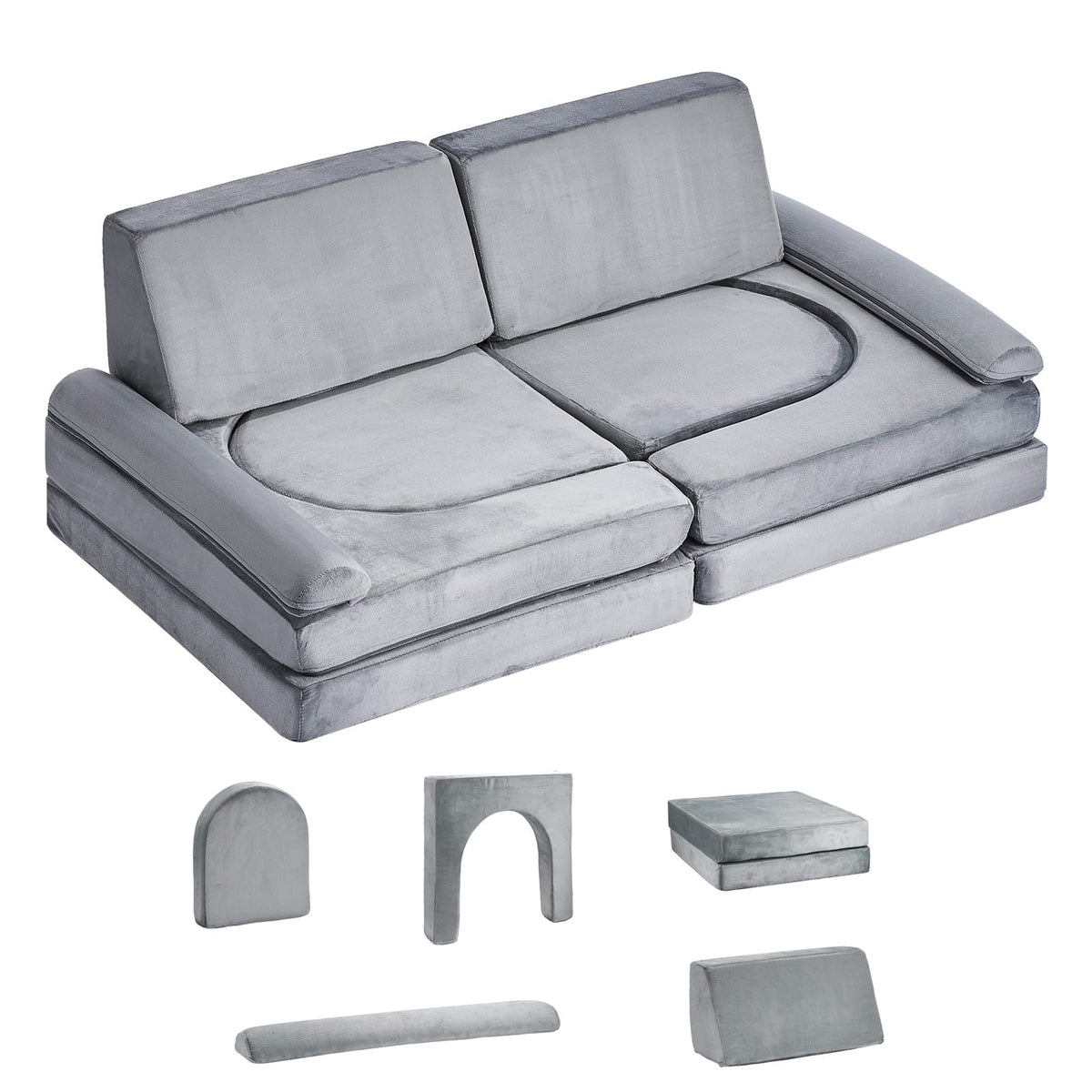 10 Piece Gray Fabric Kids Play Sofa Sectional