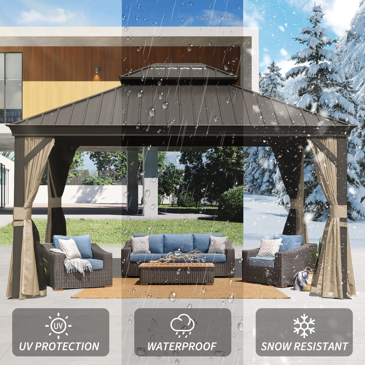 10' x 14' Hardtop Gazebo - Brown Aluminum Frame