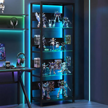 4-Tier Glass Display Shelf - RGB Lights & Storage