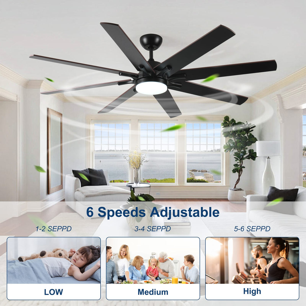 Modern Black Walnut Smart Ceiling Fan with LED Light