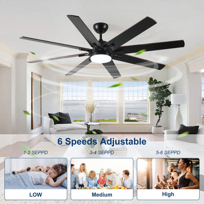 Modern Black Walnut Smart Ceiling Fan with LED Light