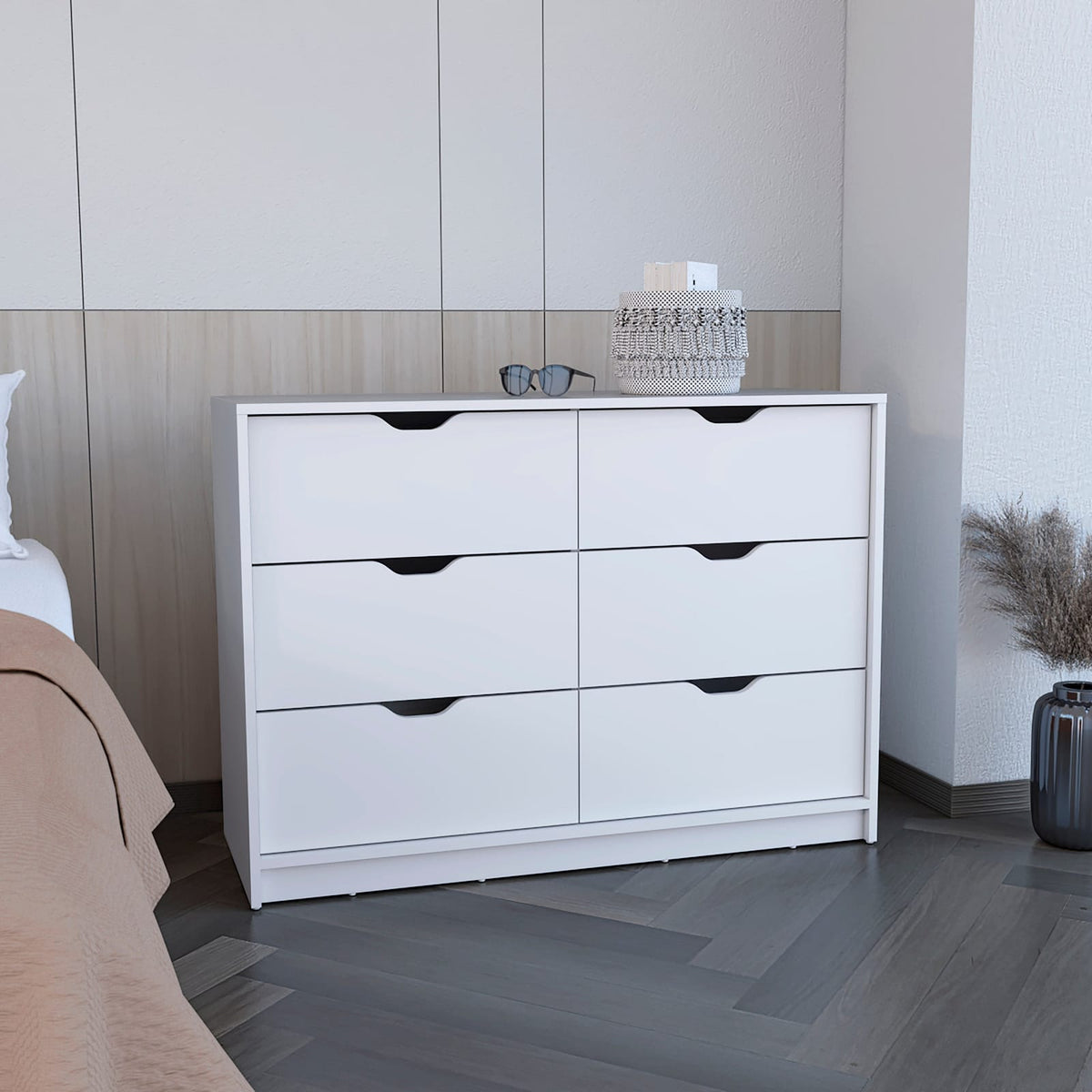 30" White Dresser with Four Drawers & Cabinets