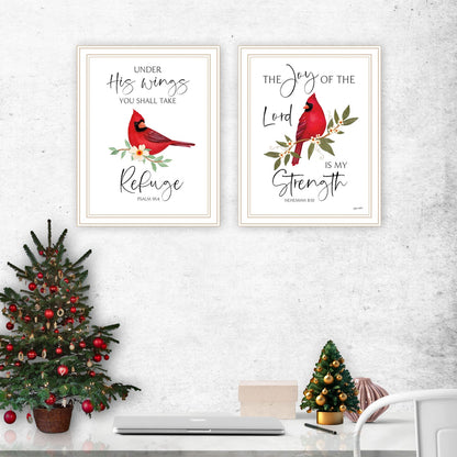 Wood & Paper Framed Wall Art - Cardinals Red White Bedroom Decor
