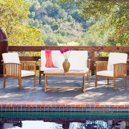 Brown Acacia Wood Patio Loveseat & Chair Set