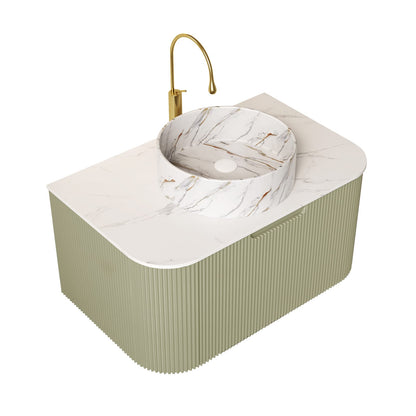 29.9 Inch Light Green Wall-Mounted Bathroom Vanity with Ceramic Basin
