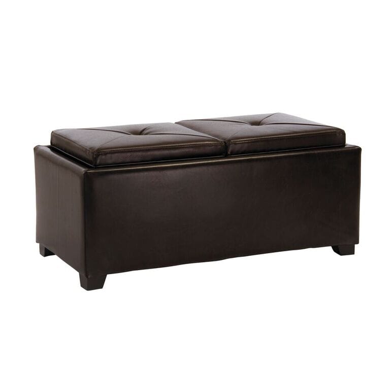 Bailey Double Tray Storage Ottoman - Brown Leather