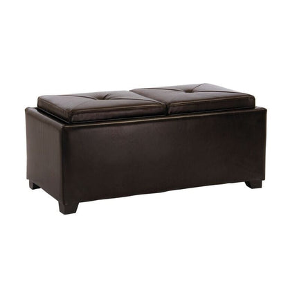 Bailey Double Tray Storage Ottoman - Brown Leather