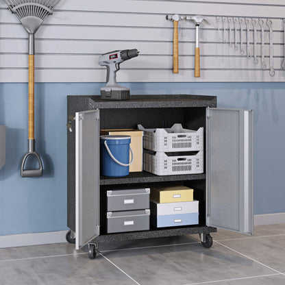 31.5" Dark Grey Metal Rolling Garage Cabinet - 2 Door Storage