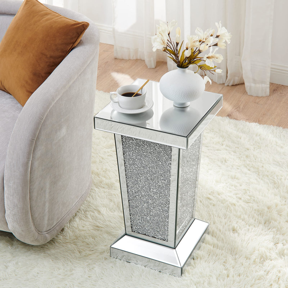 Silver Mirrored End Table - Elegant Accent Table